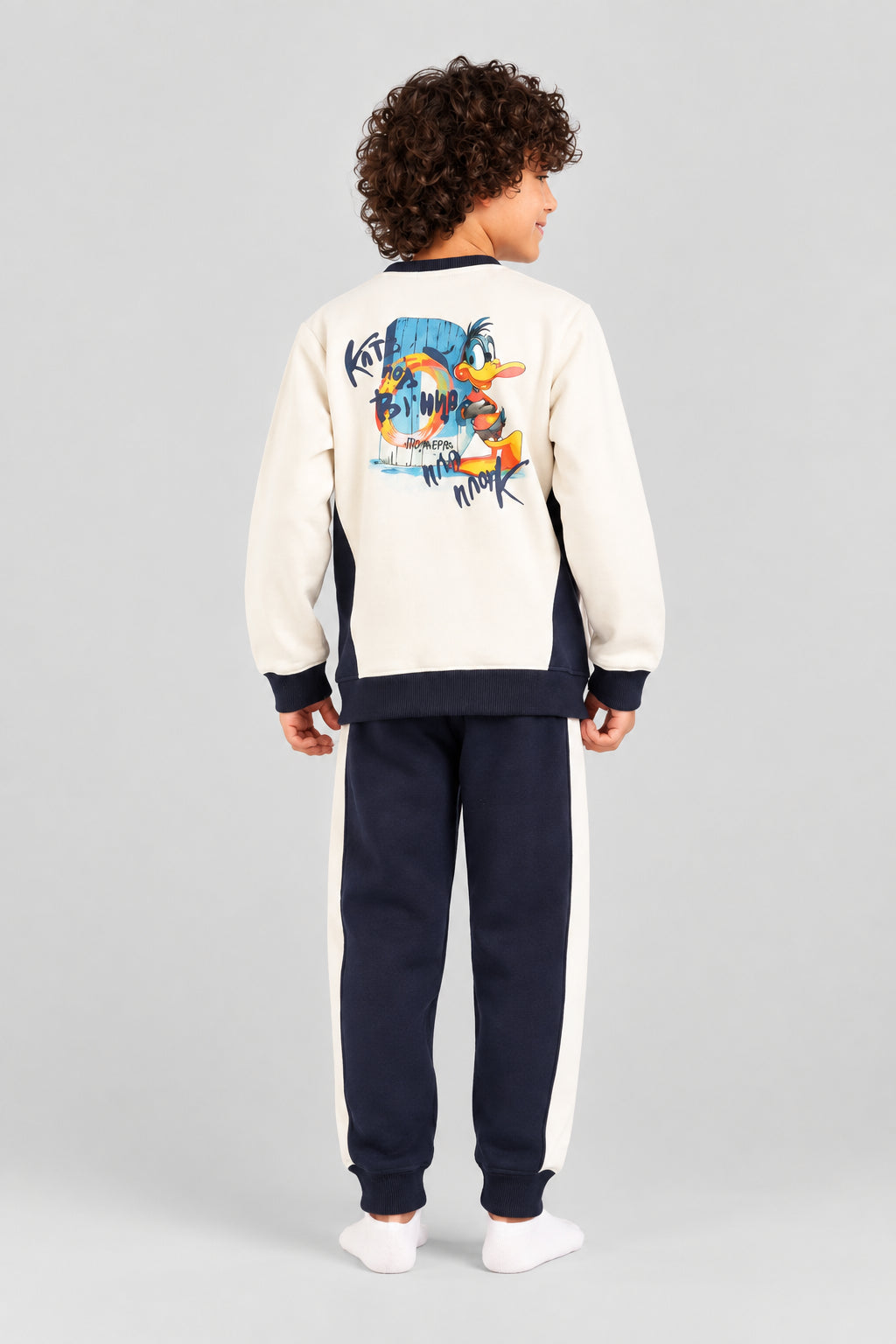 Boy's Tracksuit – Cartoon Print Sweatshirt & Joggers Set - Red Cotton