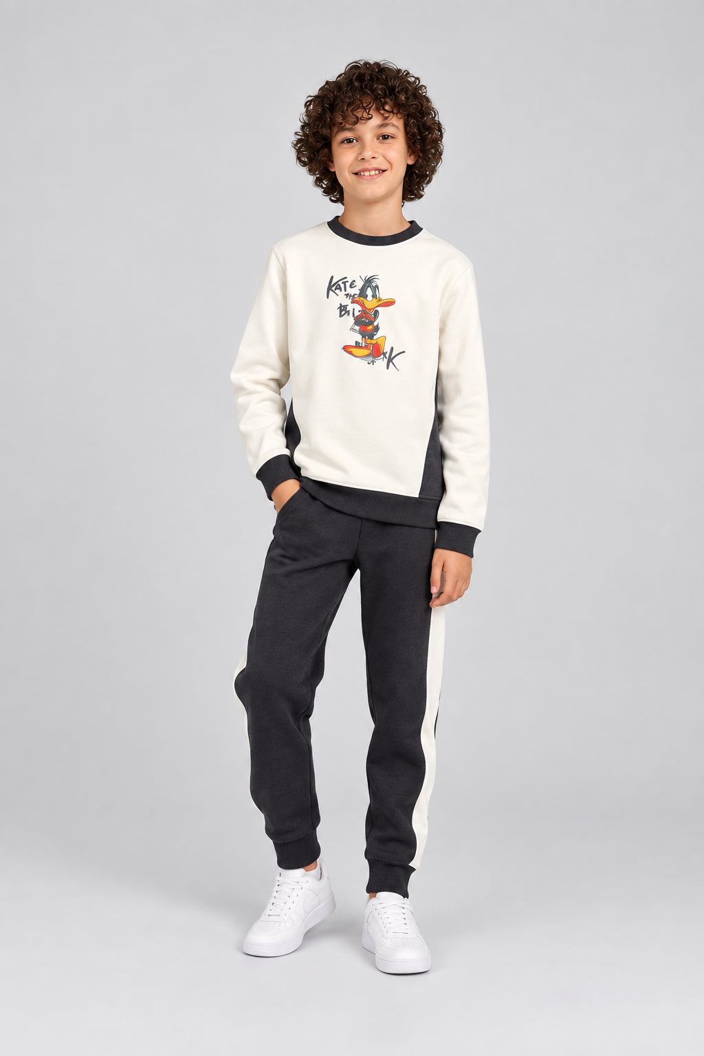 Boy's Tracksuit – Cartoon Print Sweatshirt & Joggers Set - Red Cotton