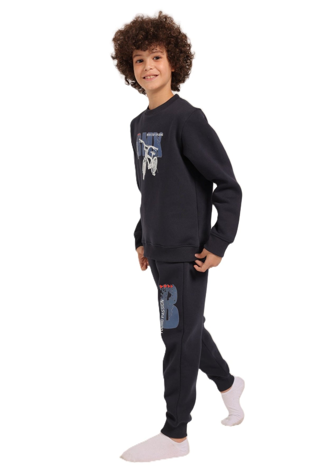 Boys Tracksuit – Graphic Sweatshirt & Joggers Set - Red Cotton