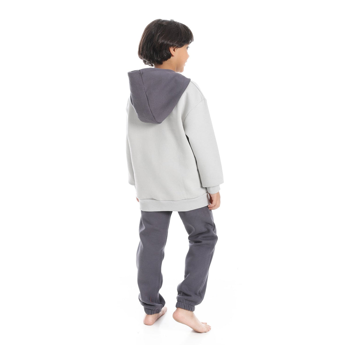 Boys' Winter Hoodie Pajamas - Grey - Red Cotton