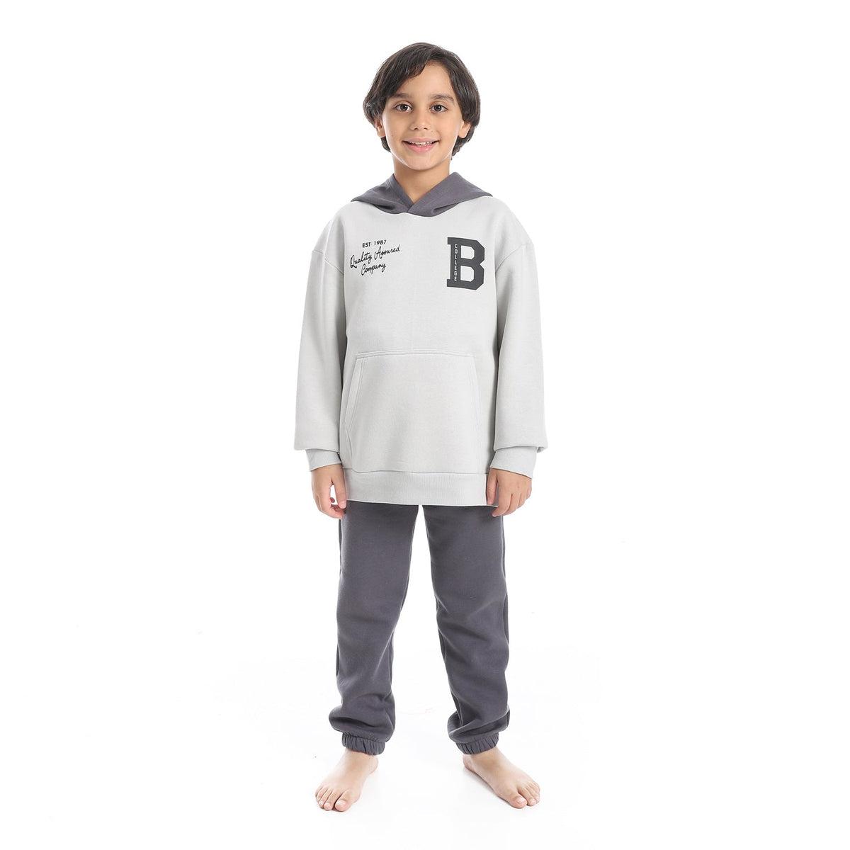 Boys' Winter Hoodie Pajamas - Grey - Red Cotton
