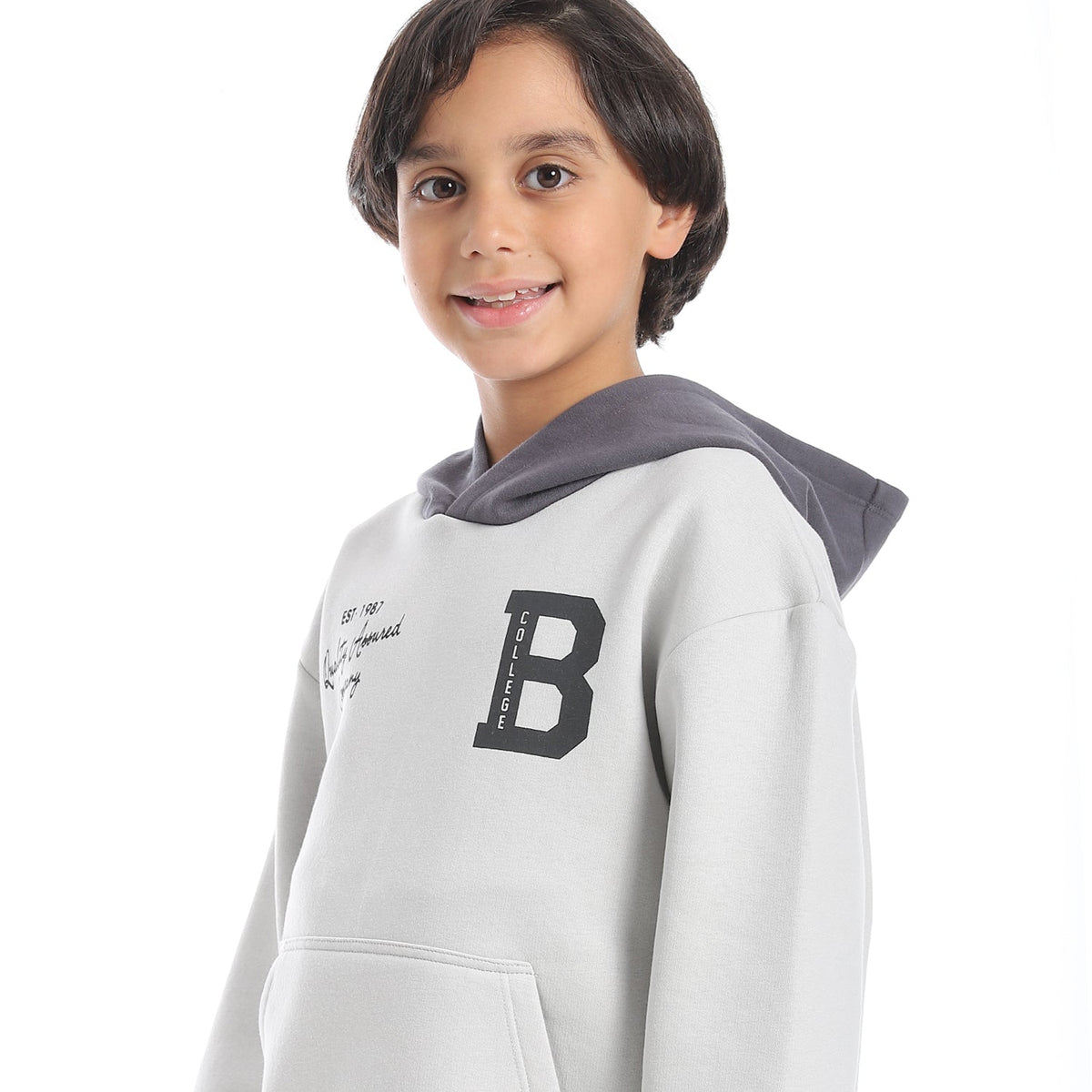 Boys' Winter Hoodie Pajamas - Grey - Red Cotton
