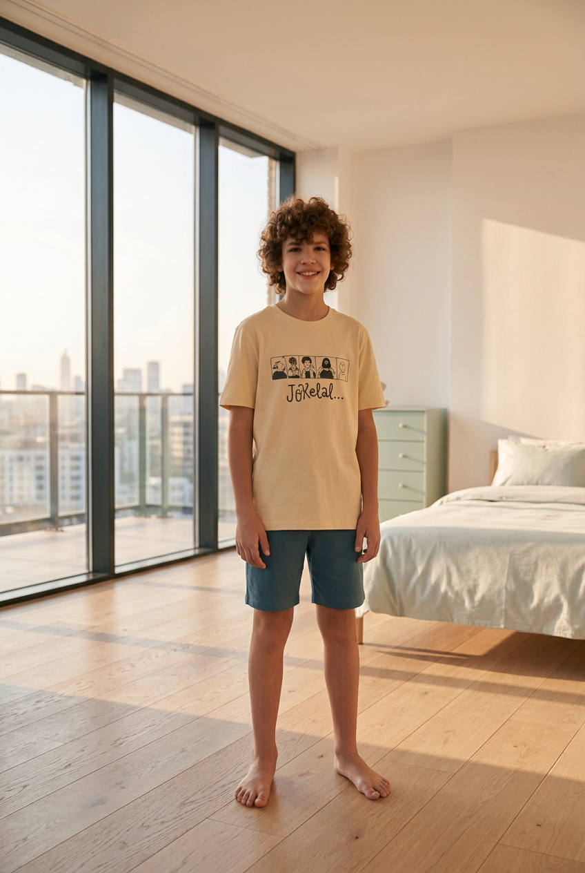 Boys' Yellow Jacquard Pajamas - Red Cotton