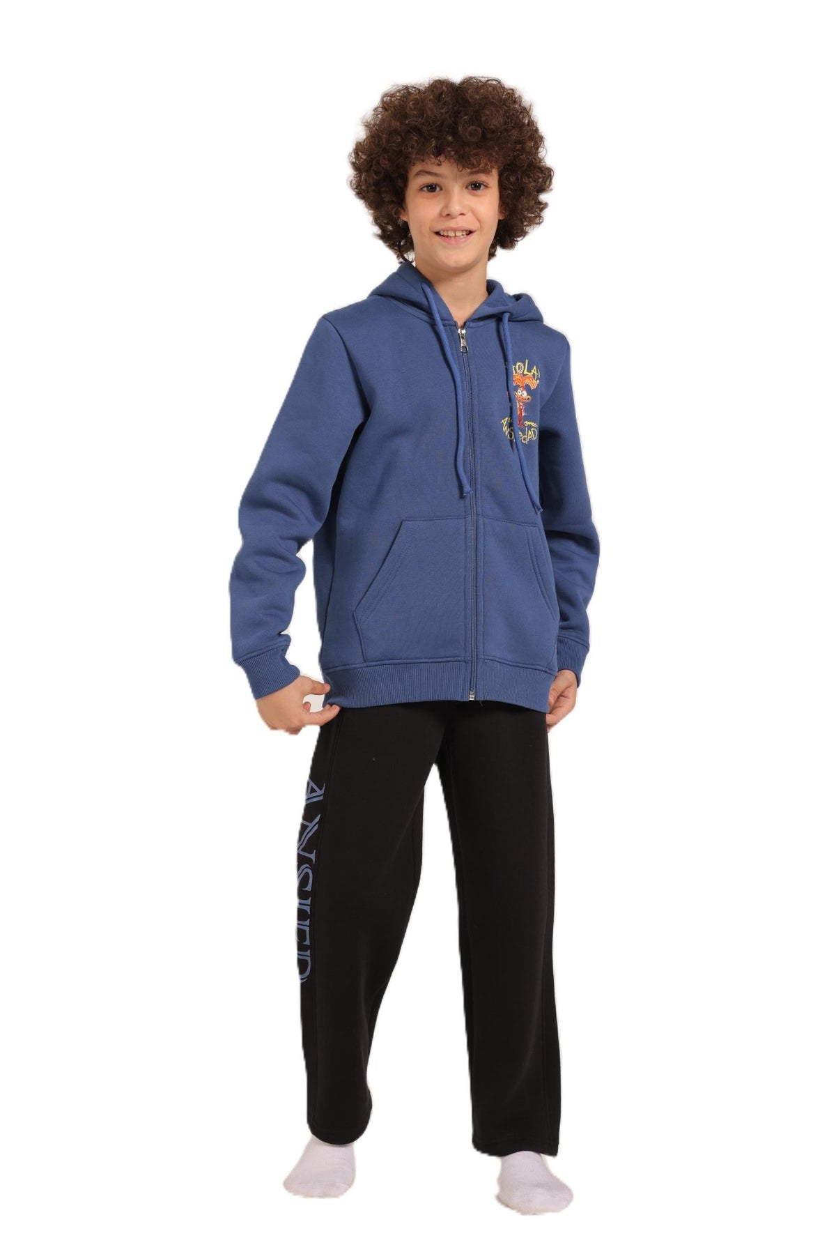 Boy's Zipped Hoodie and Pants Set - Cozy Winter Loungewear - Red Cotton
