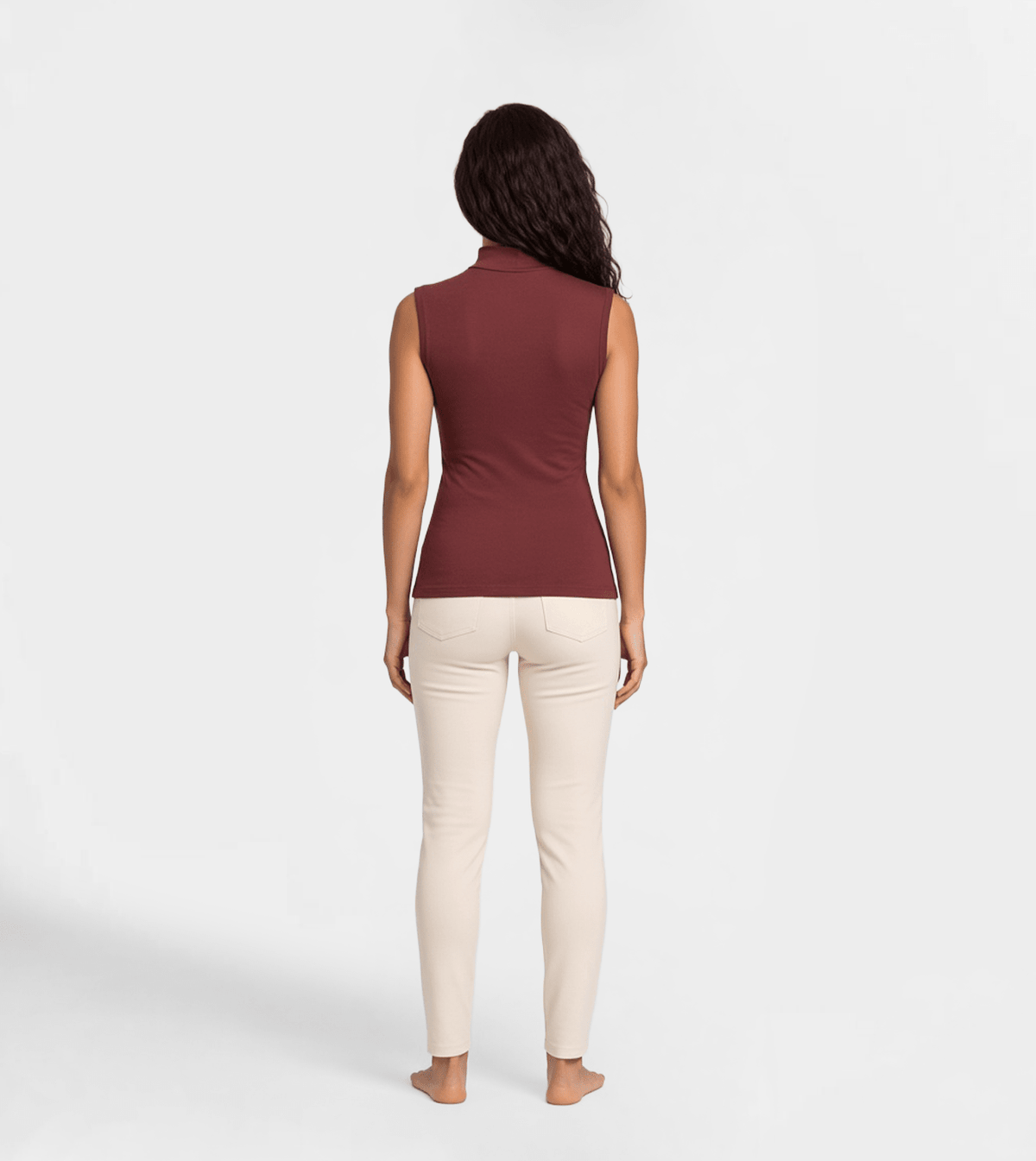 Burgundy Women’s Bodysuit – High Neck - Red Cotton