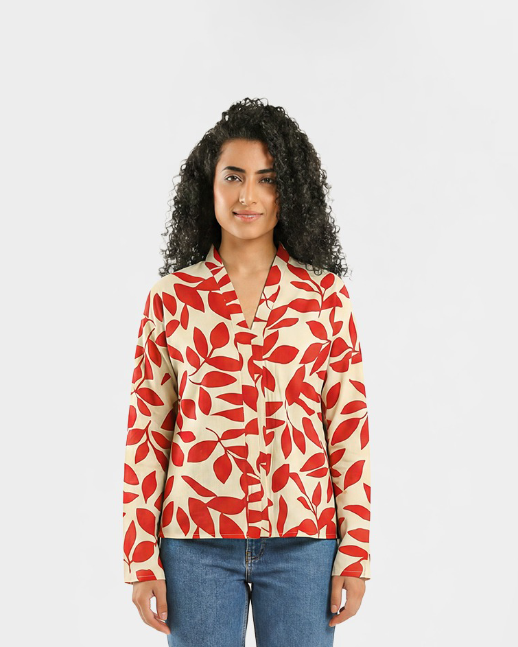 Women Printed Open-Front Kimono Jacket