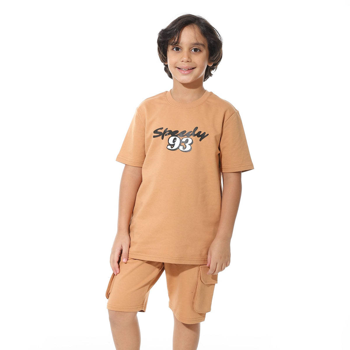 Cafe Printed Cargo Shorts Set for Boys – Summer Melton Vibes - Red Cotton