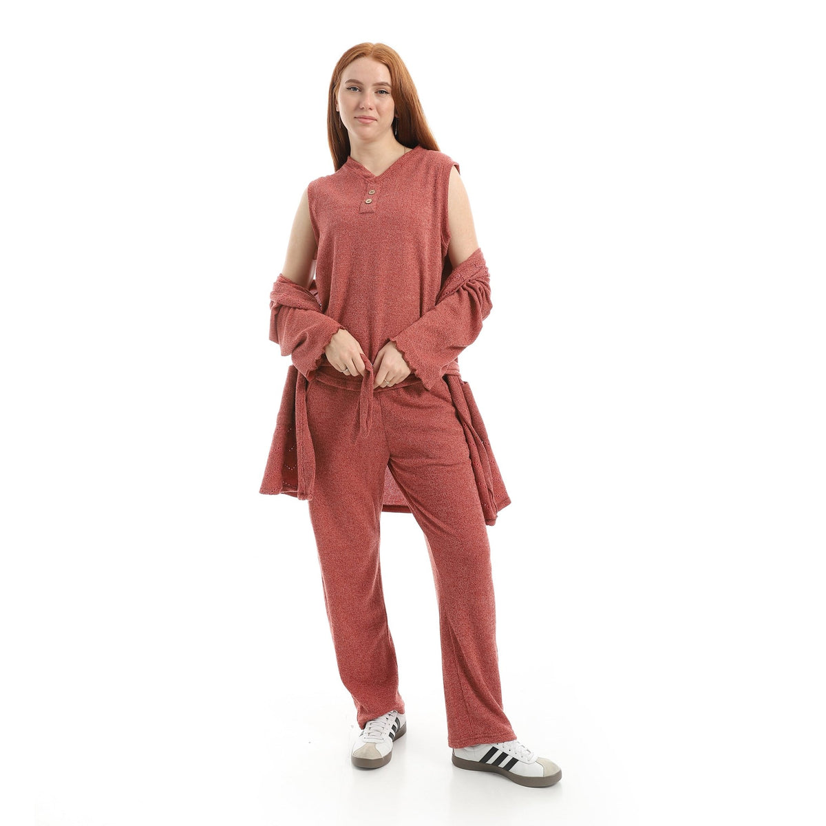 Casual Relax Fit Homewear Set - Red Cotton
