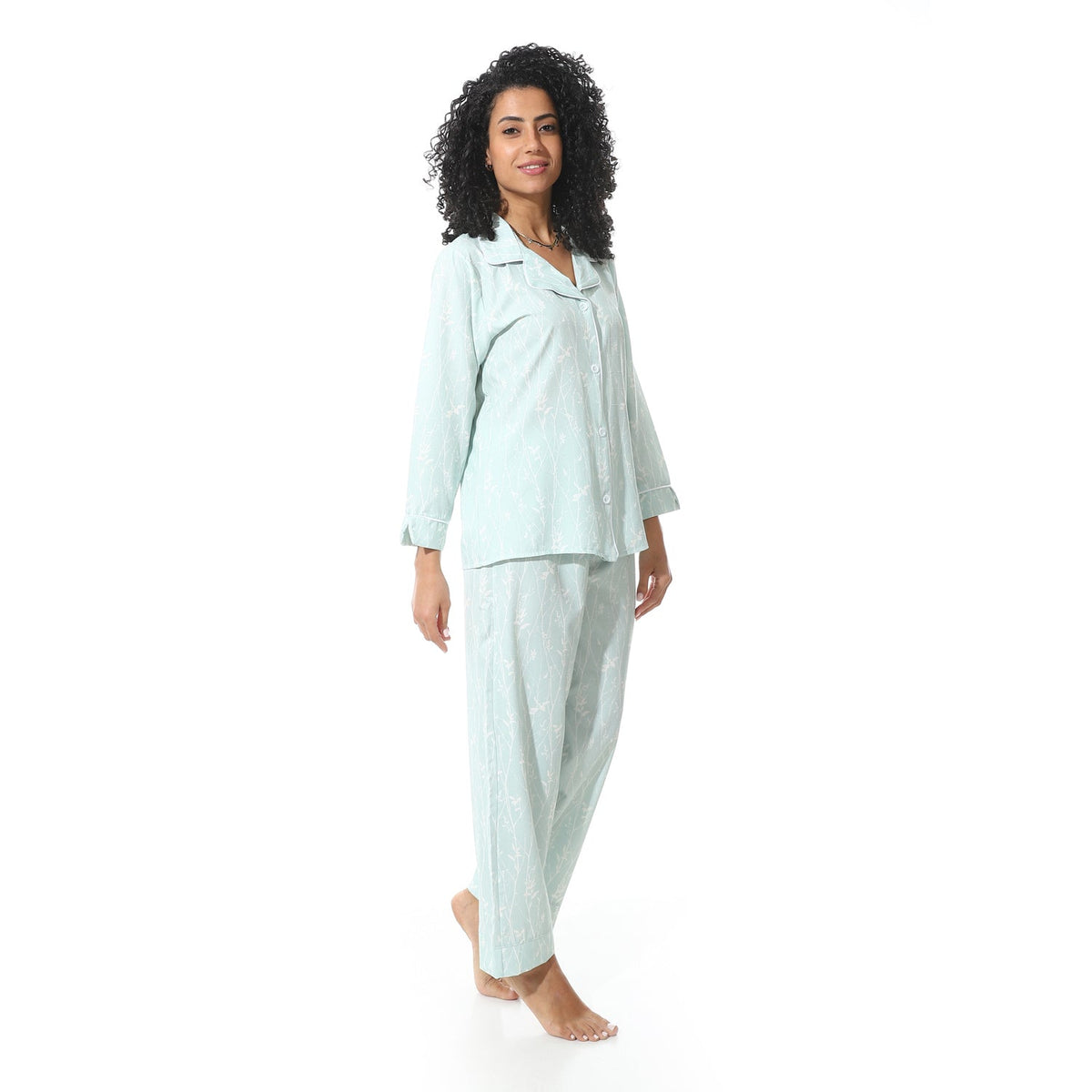 Classic Summer Women's Pajama Set - Mint - Red Cotton