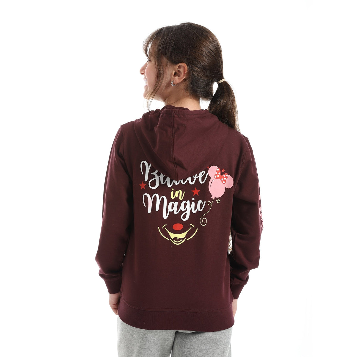 Disney Minnie Mouse Girl's Zip-Up Hoodie - Red Cotton