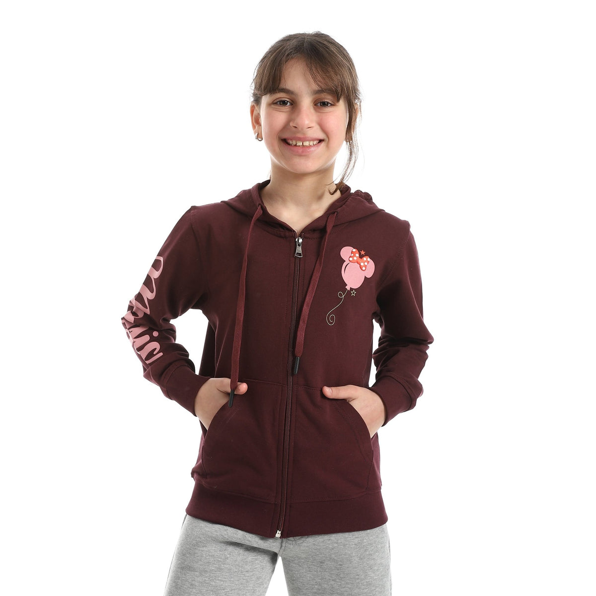 Disney Minnie Mouse Girl's Zip-Up Hoodie - Red Cotton
