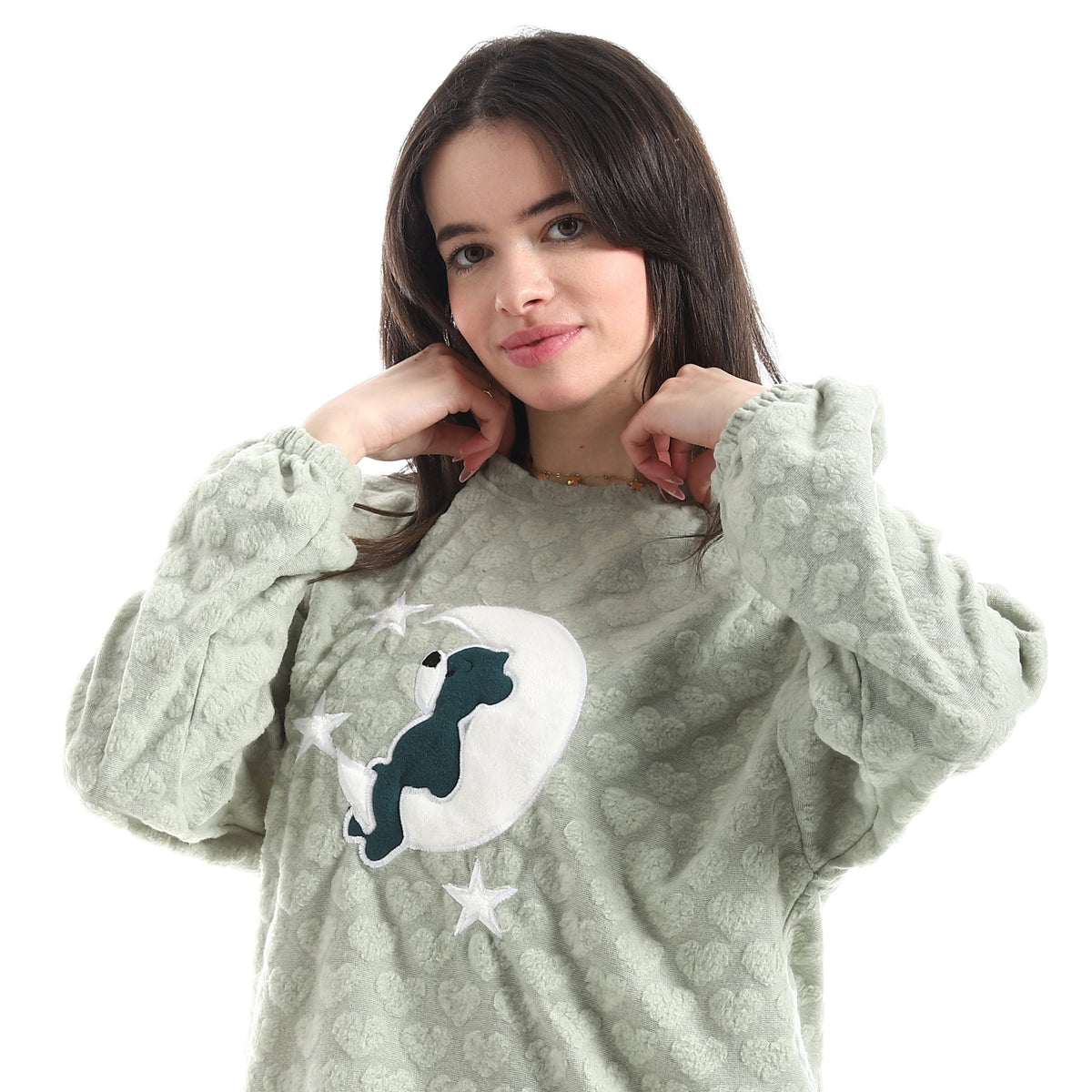 Dreamy Stars & Moon Embossed Pajama Set - Red Cotton