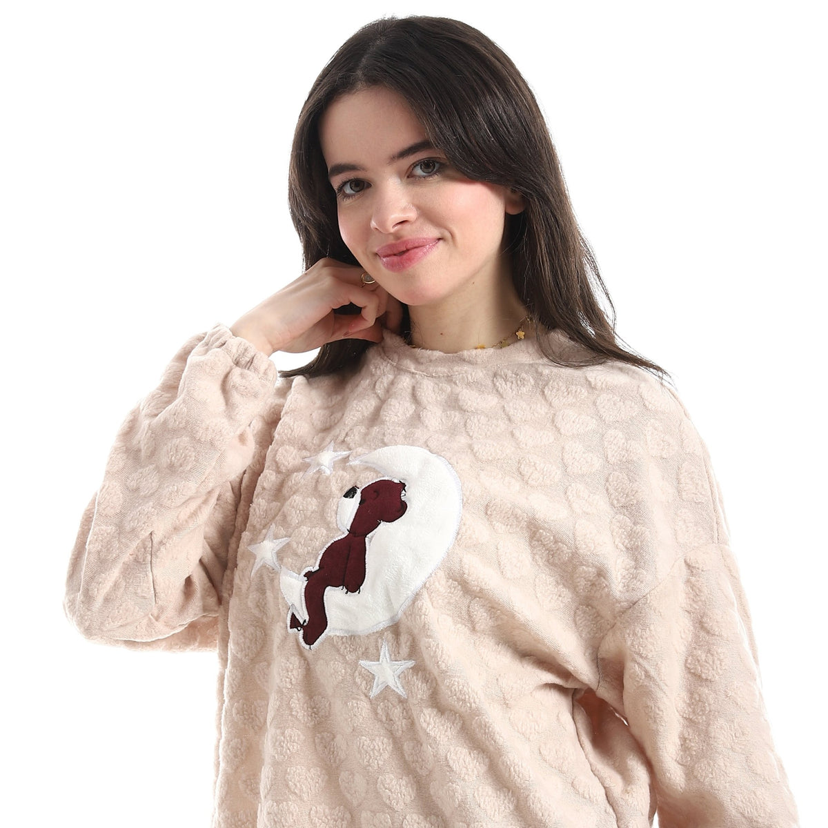 Dreamy Stars & Moon Embossed Pajama Set - Red Cotton