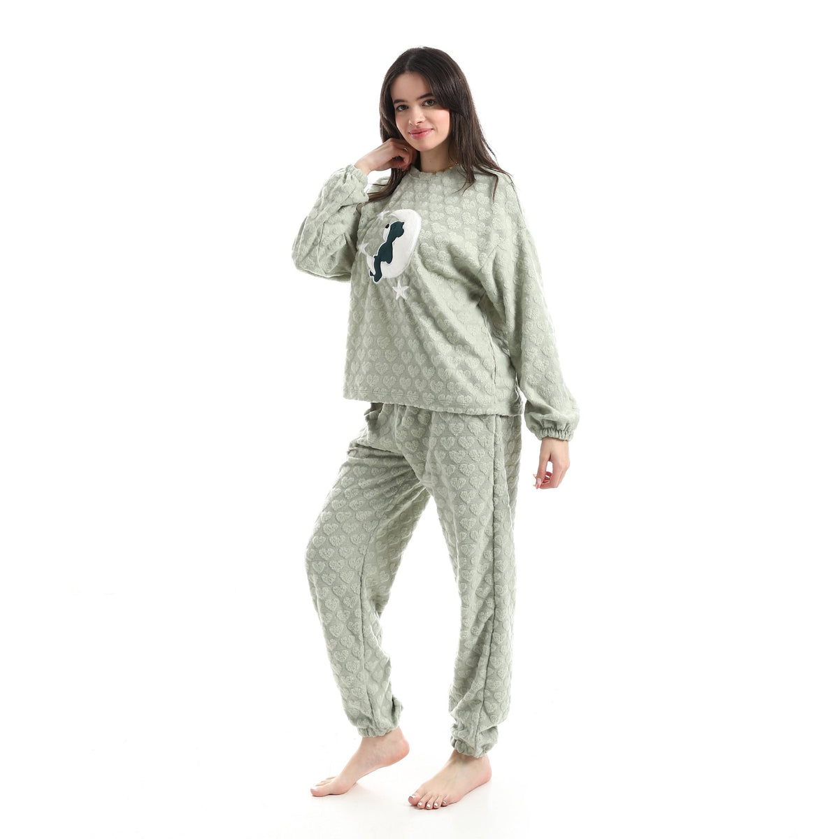 Dreamy Stars & Moon Embossed Pajama Set - Red Cotton