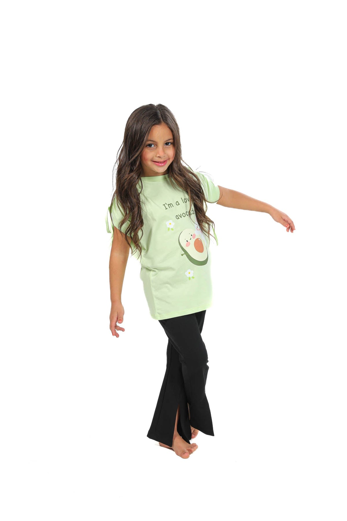 Girls’ Avocado Graphic T-Shirt & Black Flared Pants Set - Red Cotton