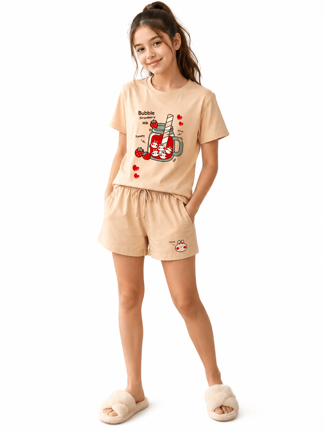 Girls' Casual Brasola Short Pajama Set - Red Cotton