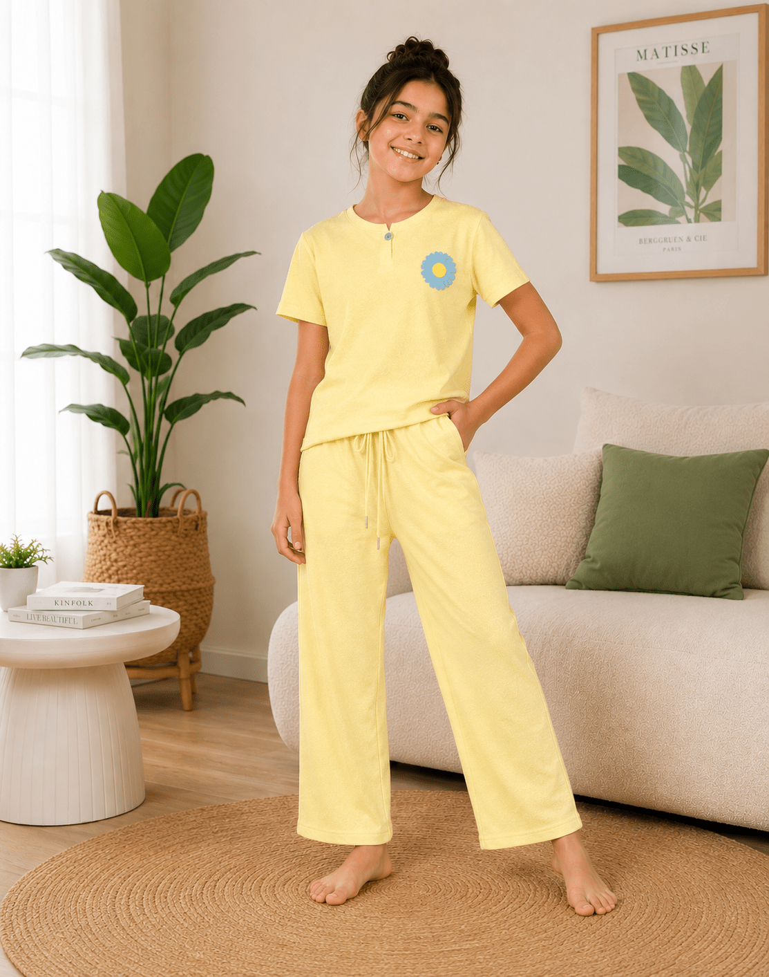 Girls Jacquard Pajama Set - Red Cotton