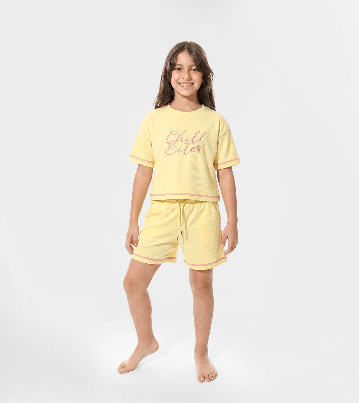 Girls Jacquard Pajama Shorts Set - Red Cotton