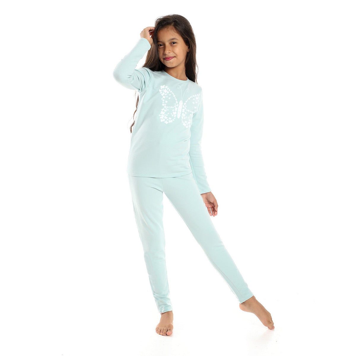 Girls Thermal Set - Light Blue - Red Cotton
