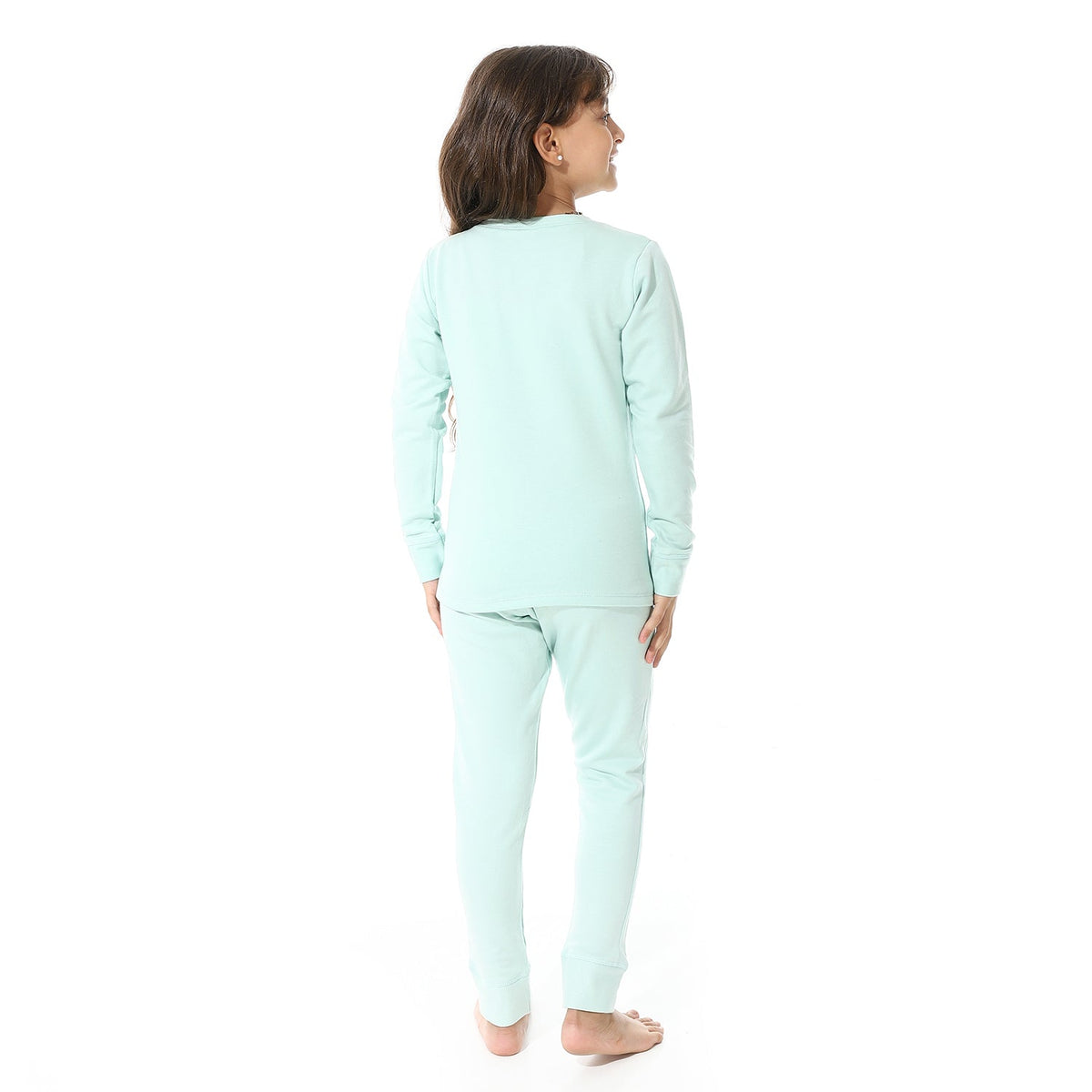 Girls Thermal Set With Printed - Light Green - Red Cotton