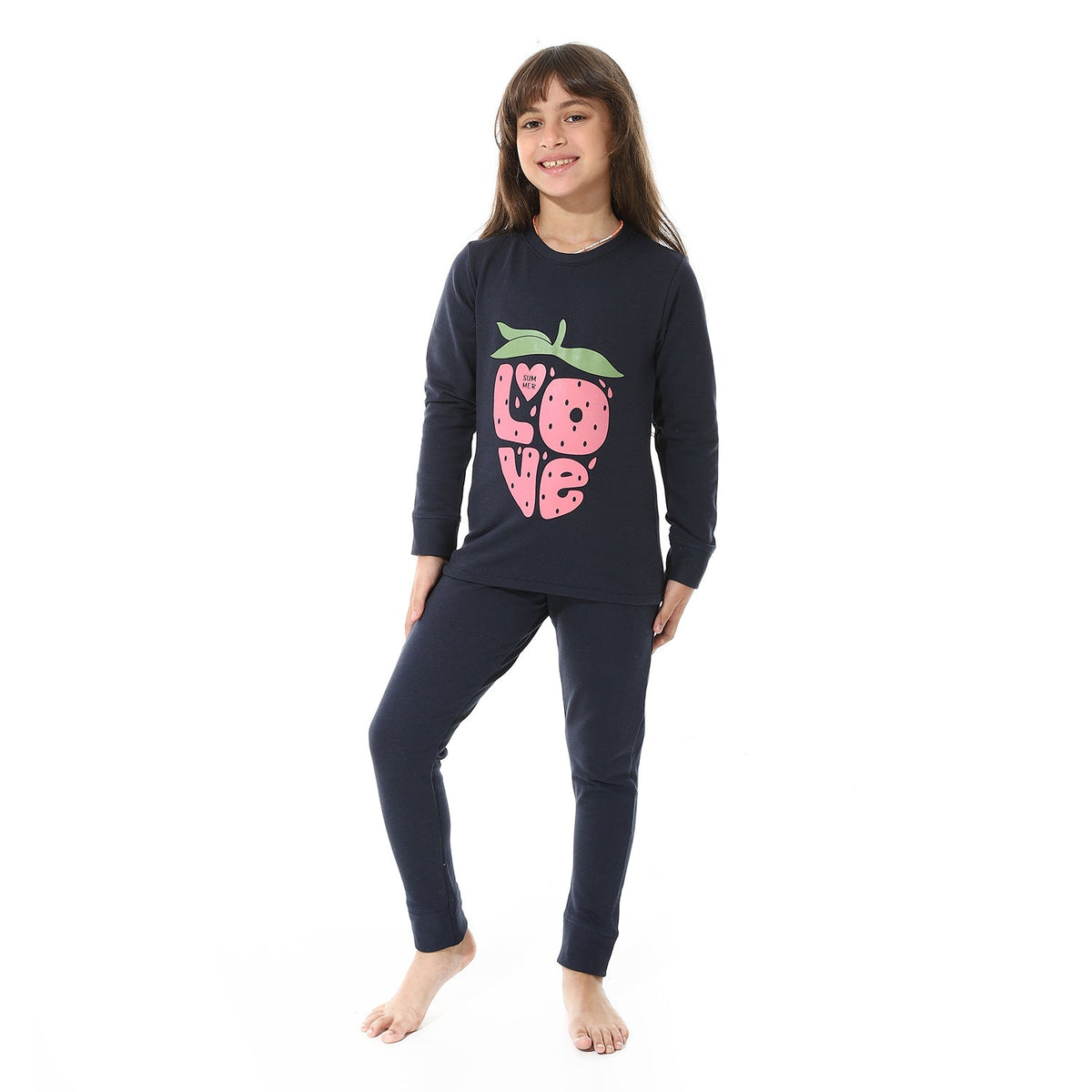 Girls Thermal Set With Printed - Navy - Red Cotton