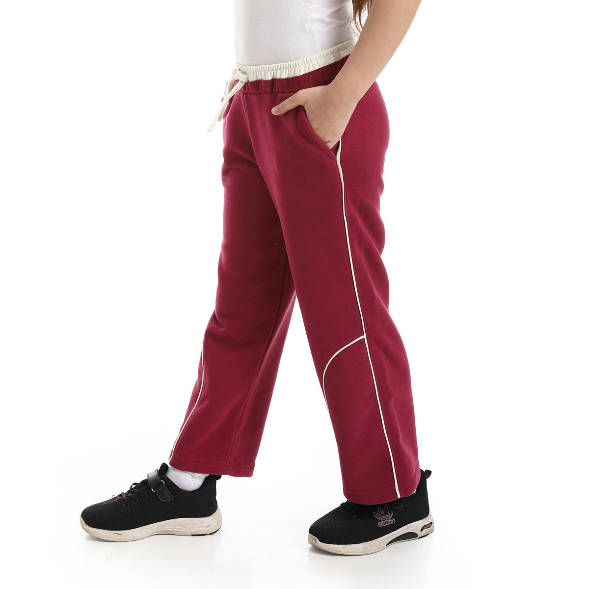Girl's Wide-Leg Sporty Joggers - Red Cotton