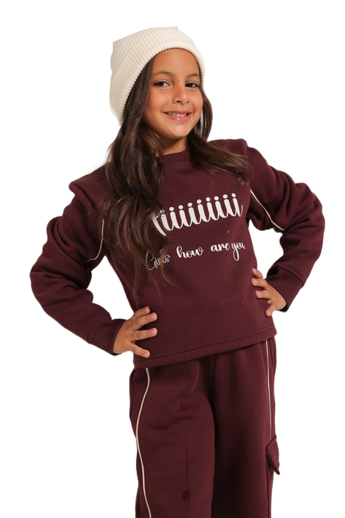 Girls' Winter Pajama Set –Burgundy - Red Cotton