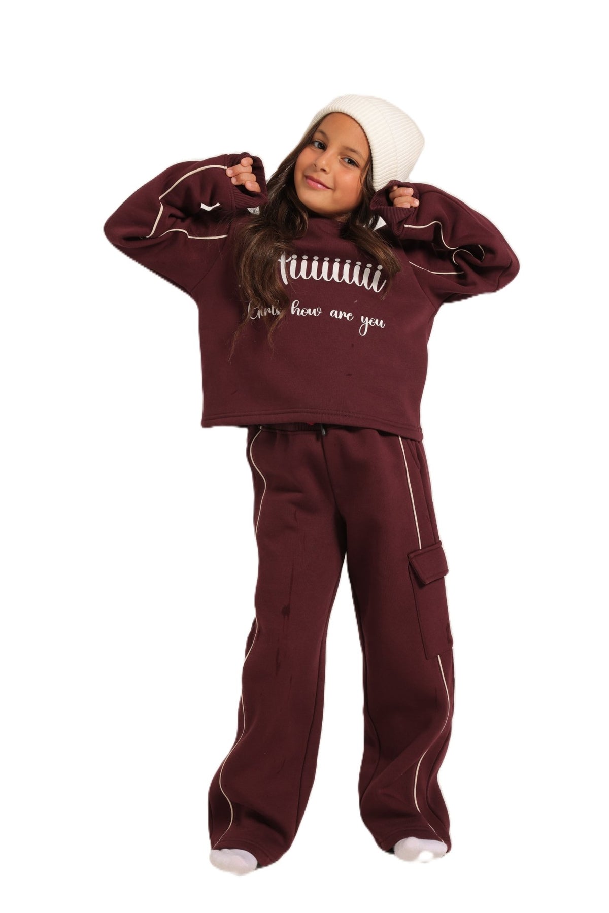 Girls' Winter Pajama Set –Burgundy - Red Cotton