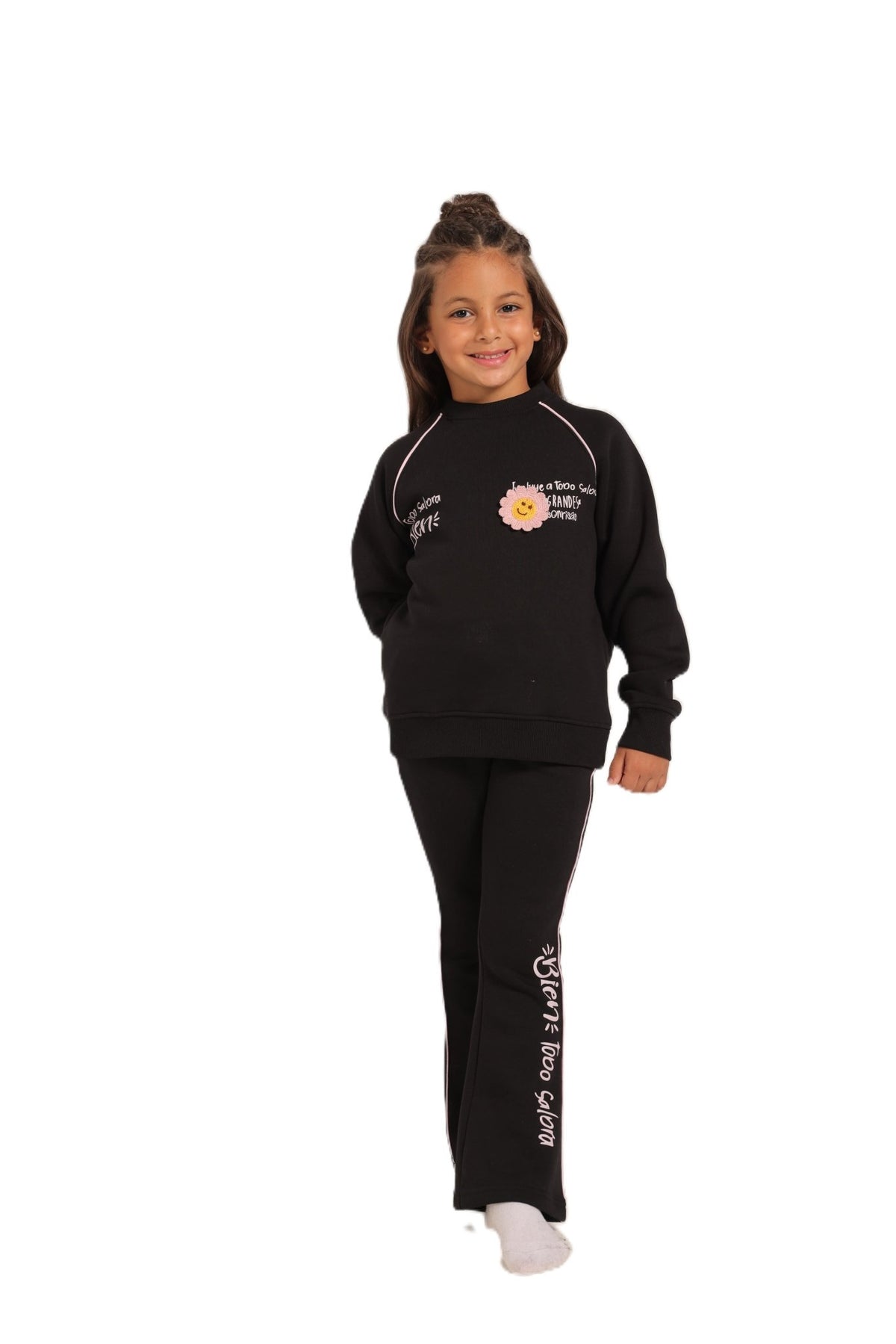 Girls' Winter Pajama Set With Charleston Sweatpants - Black - Red Cotton
