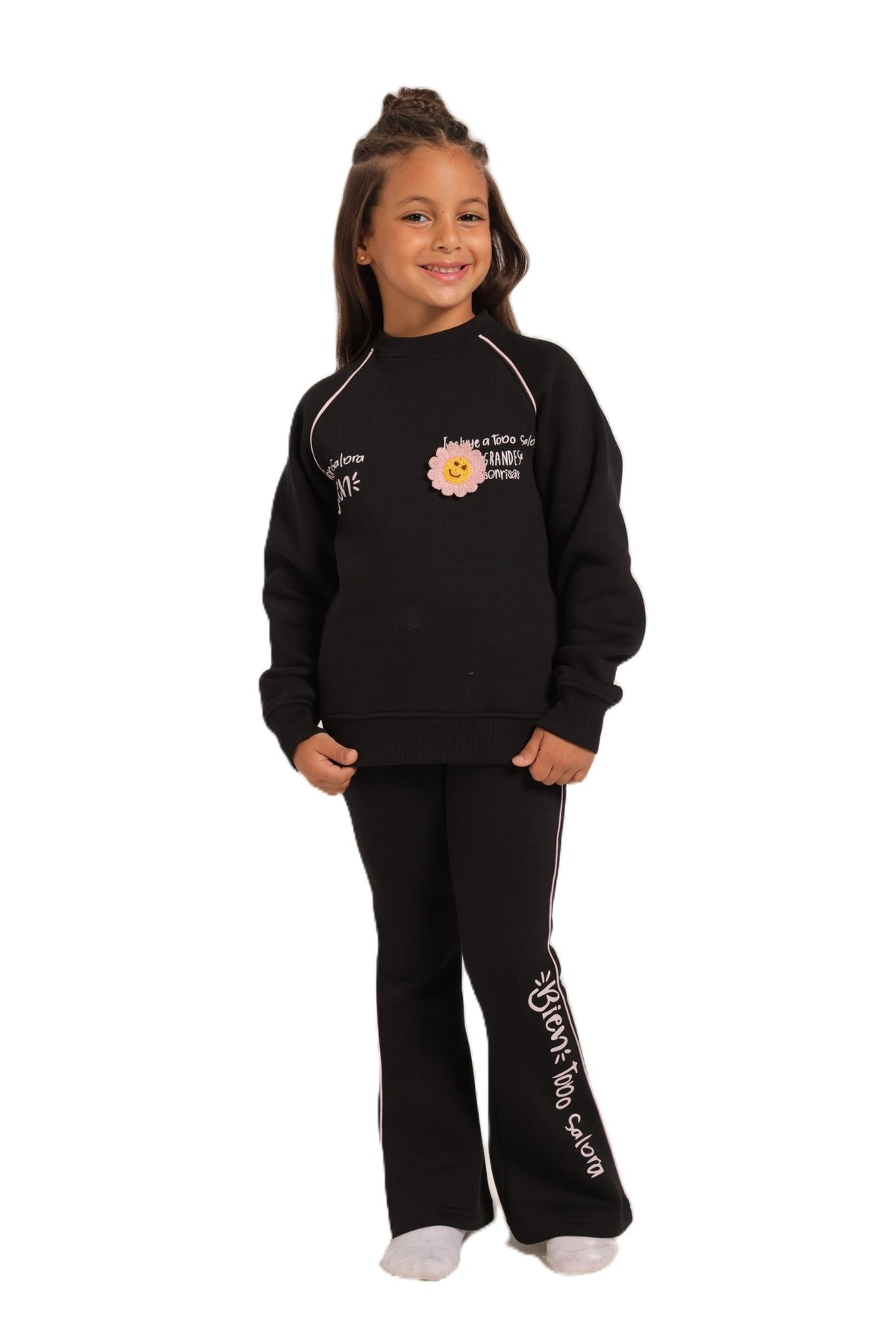 Girls' Winter Pajama Set With Charleston Sweatpants - Black - Red Cotton