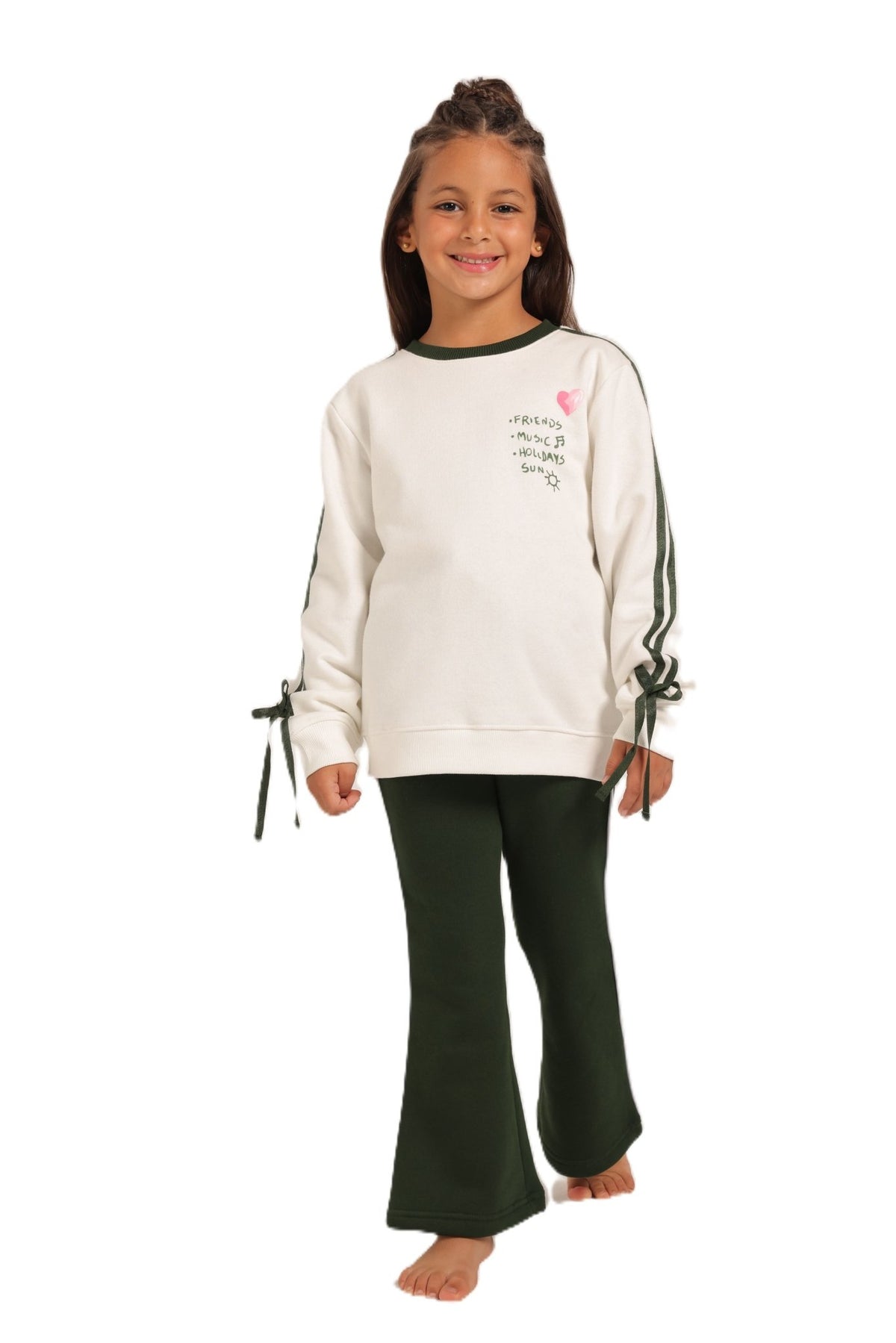 Girls' Winter Pajama Set With Charleston Sweatpants - White - Red Cotton
