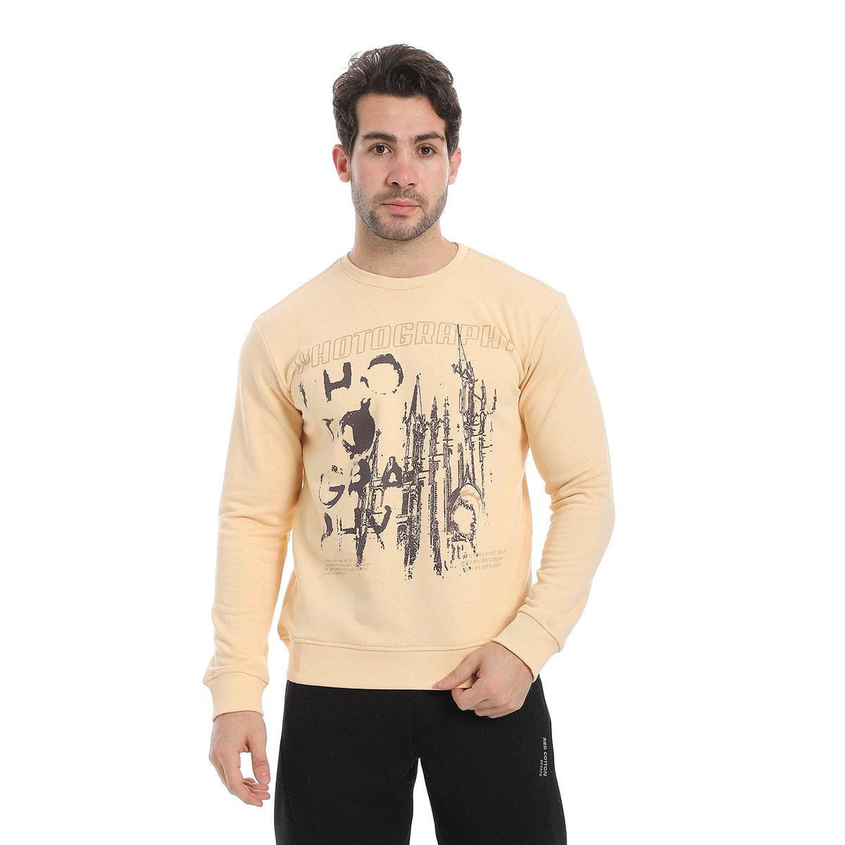 Graphic-Print Cotton Sweatshirt -Simon - Red Cotton