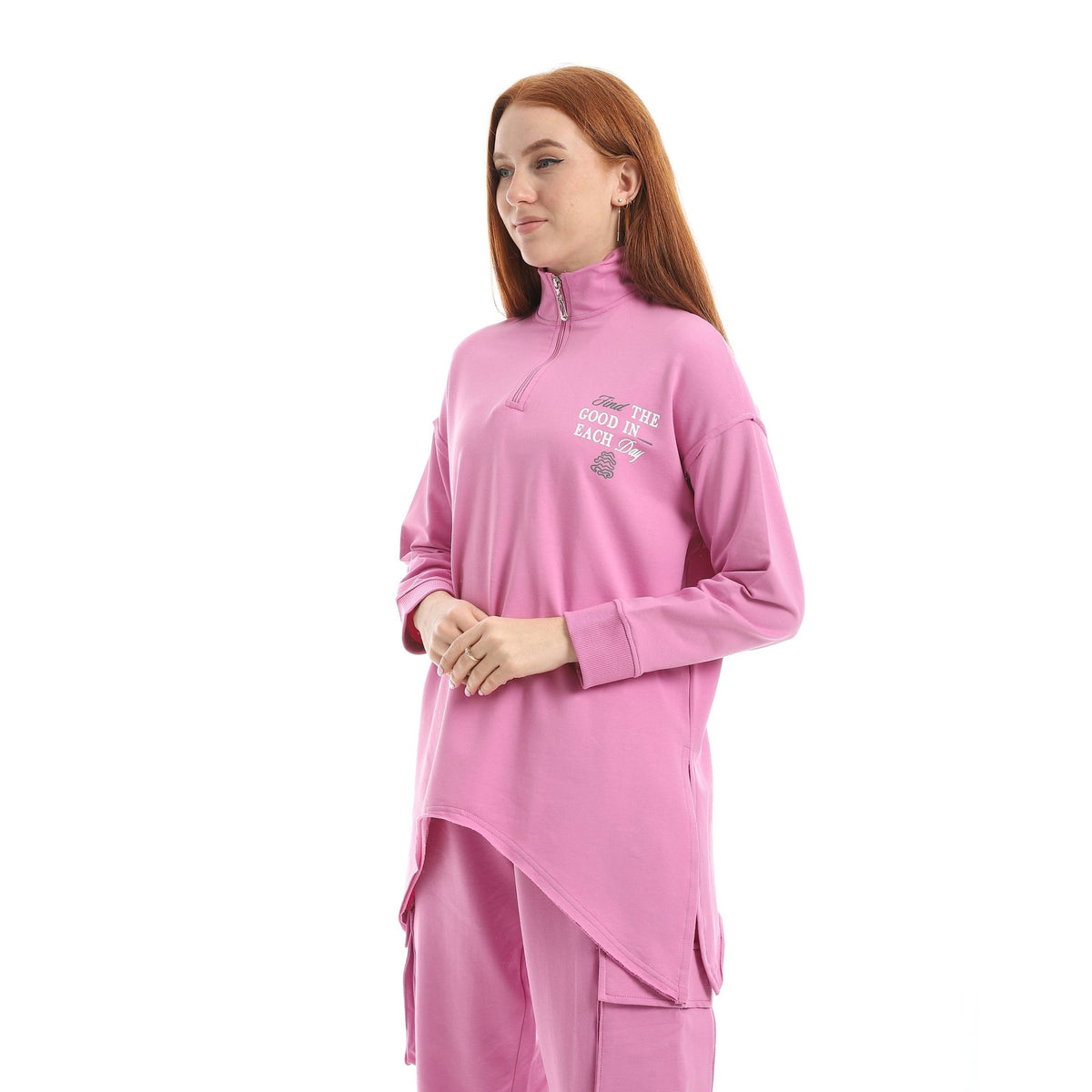 Half-Zip t-Shirt Red Cotton - Red Cotton