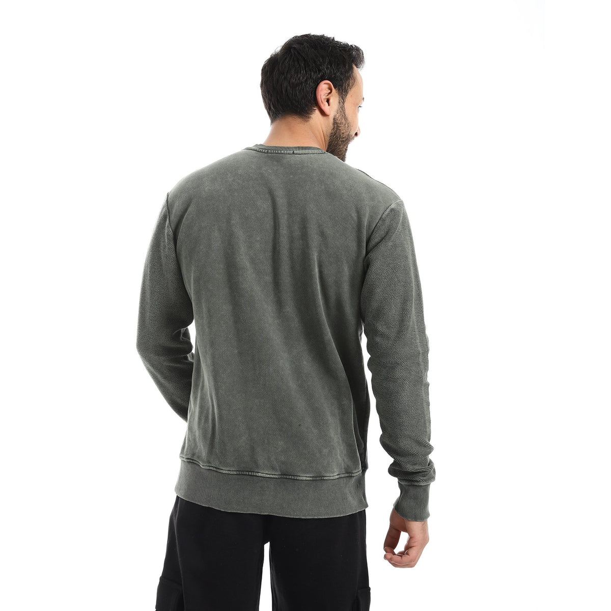 Men Acid-Wash Crewneck Sweatshirt - Red Cotton