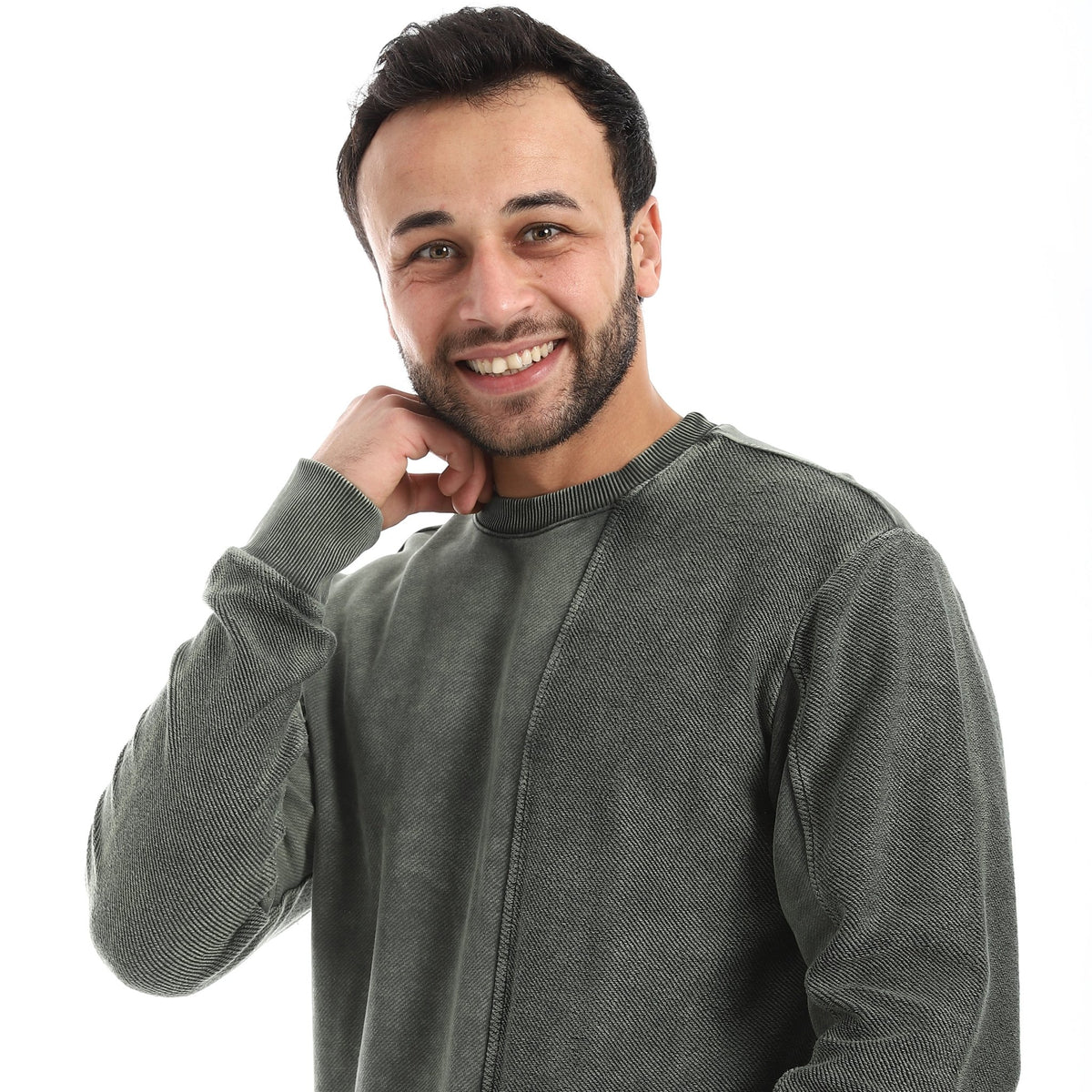 Men Acid-Wash Crewneck Sweatshirt - Red Cotton