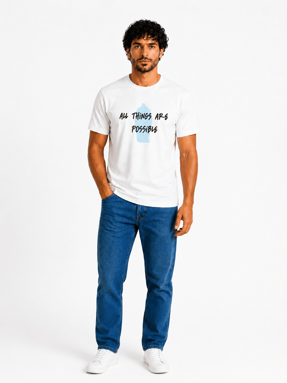 Men "All Things Are Possible" White T-Shirt - Red Cotton