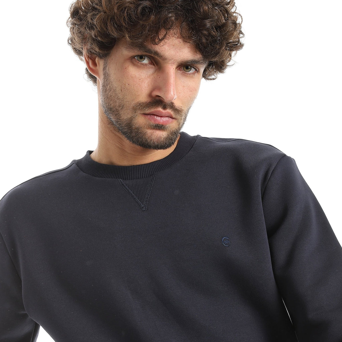 Men Basic Sweatshirt Crew Neck Red Cotton - Red Cotton