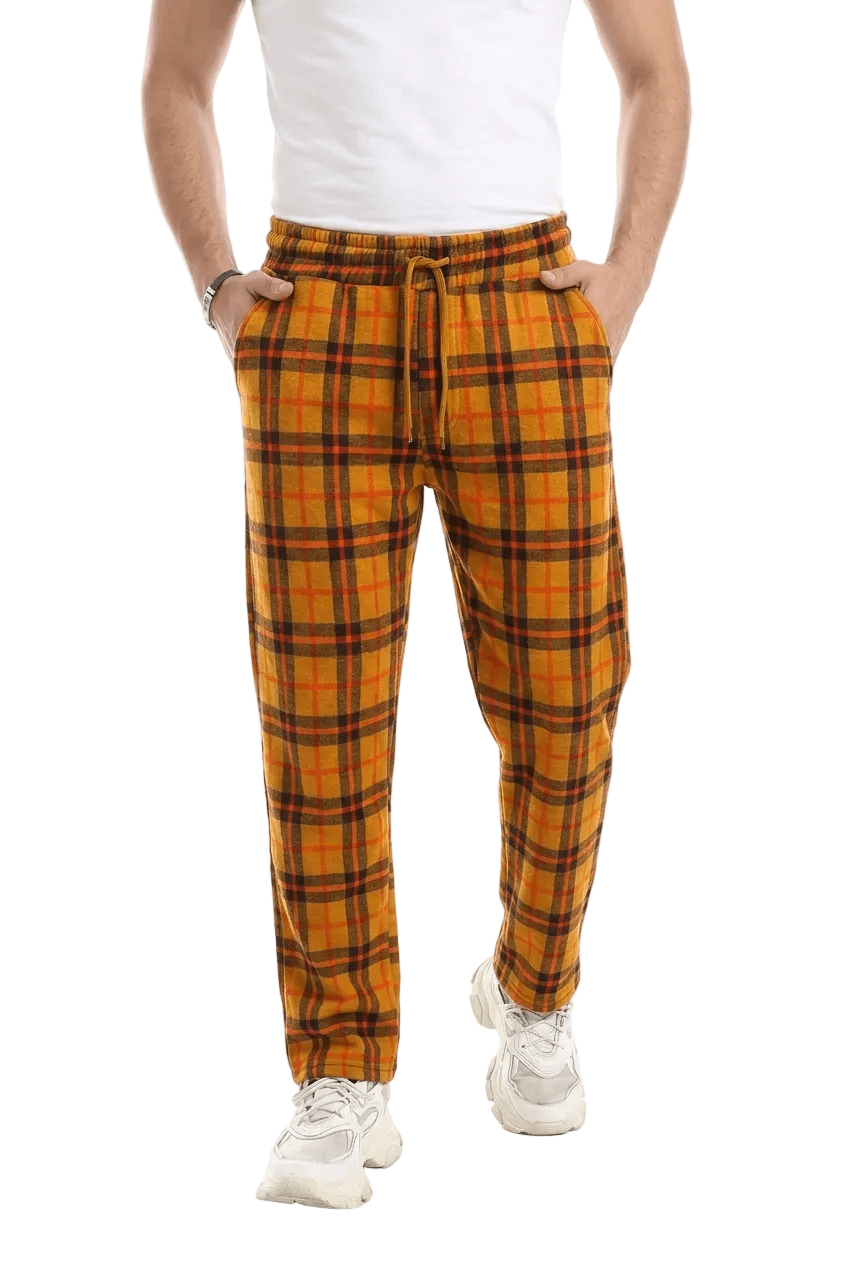 Men Bold Plaid Flannel Joggers - Red Cotton