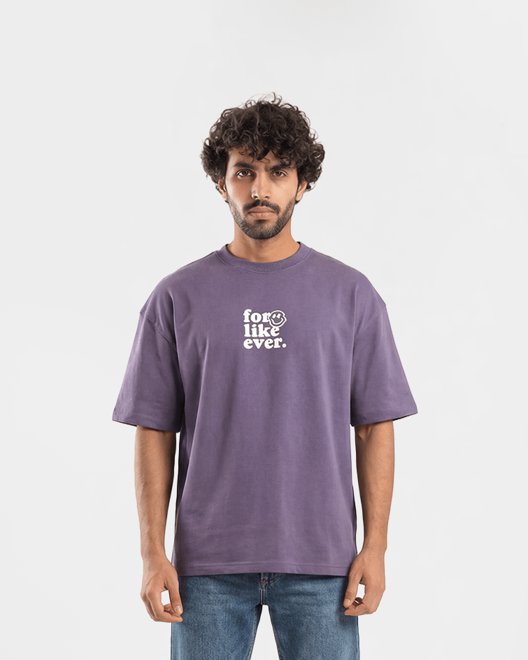 Men "For Like Ever" Oversized Graphic Tee - Red Cotton