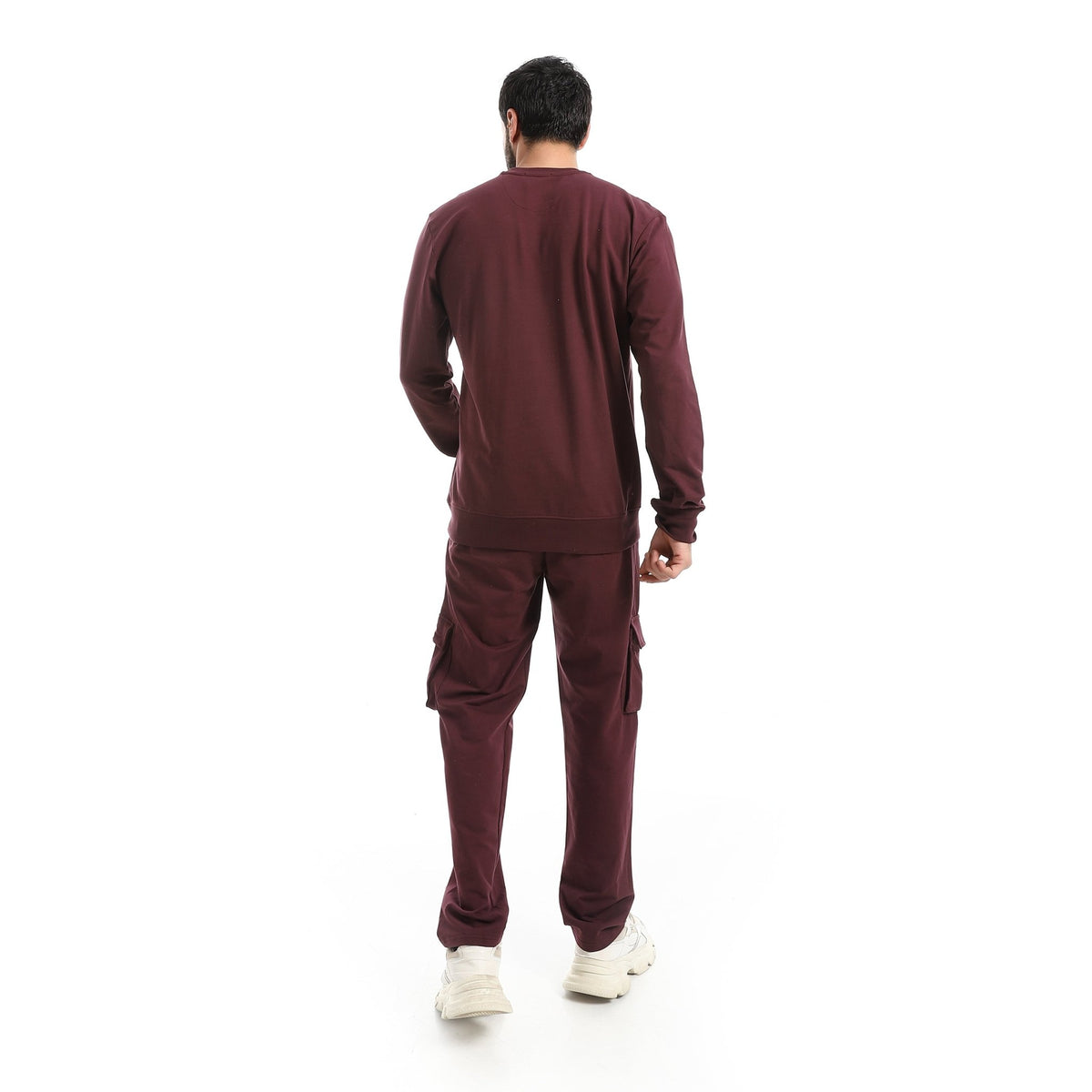 Men Graphic Sweatshirt & Cargo Joggers Set - Red Cotton