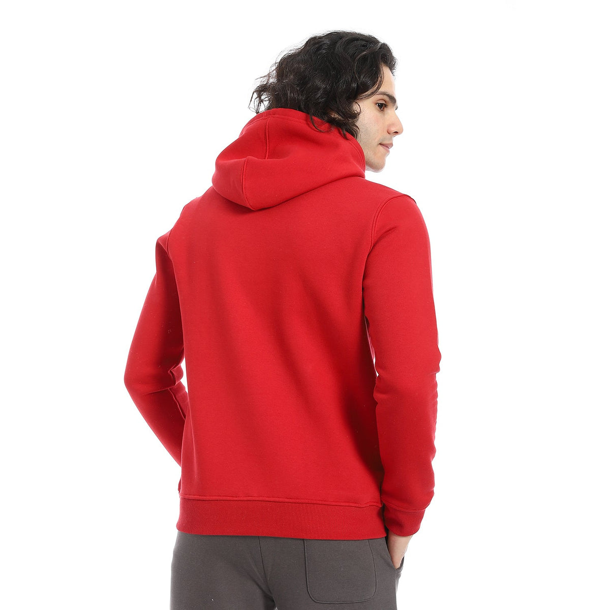 Men Hoodie With Print - Red - Red Cotton