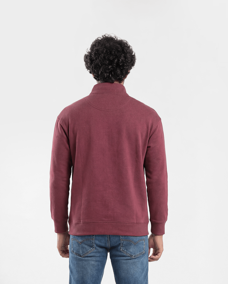 Men "LIVE-MOVE" Quarter-Zip Sweatshirt - Red Cotton