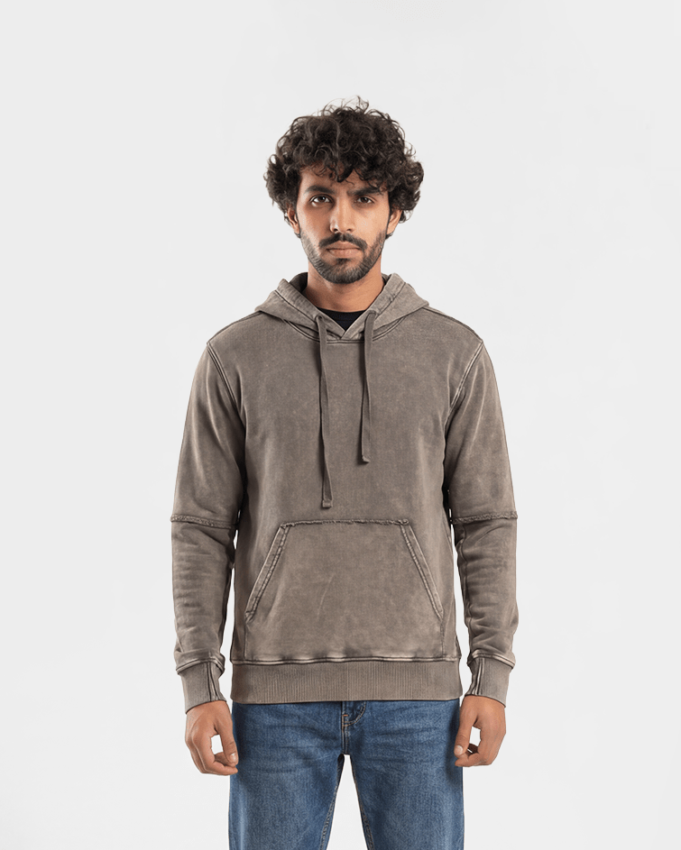 Men Mineral-Washed Hoodie - Red Cotton