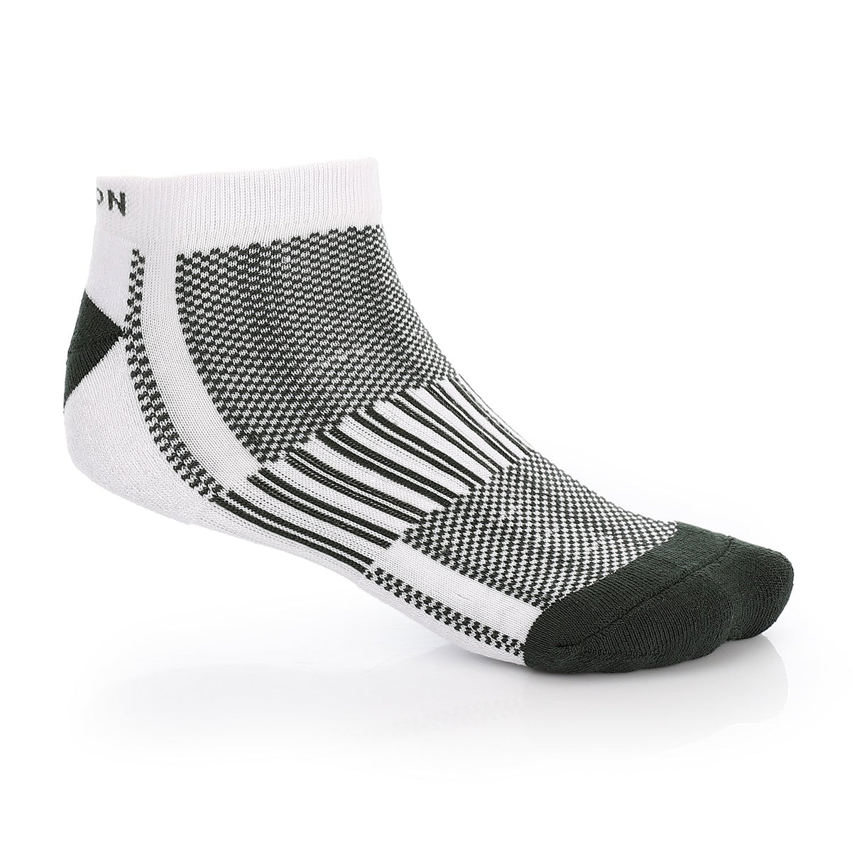Men Plain Mid Calf Socket Socks - White & Dark Green - Red Cotton