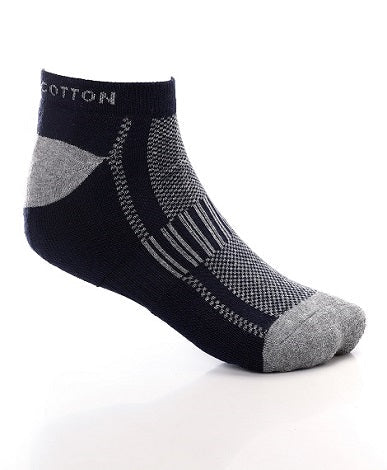 Men Plain Mid Calf Socks - Navy - Red Cotton