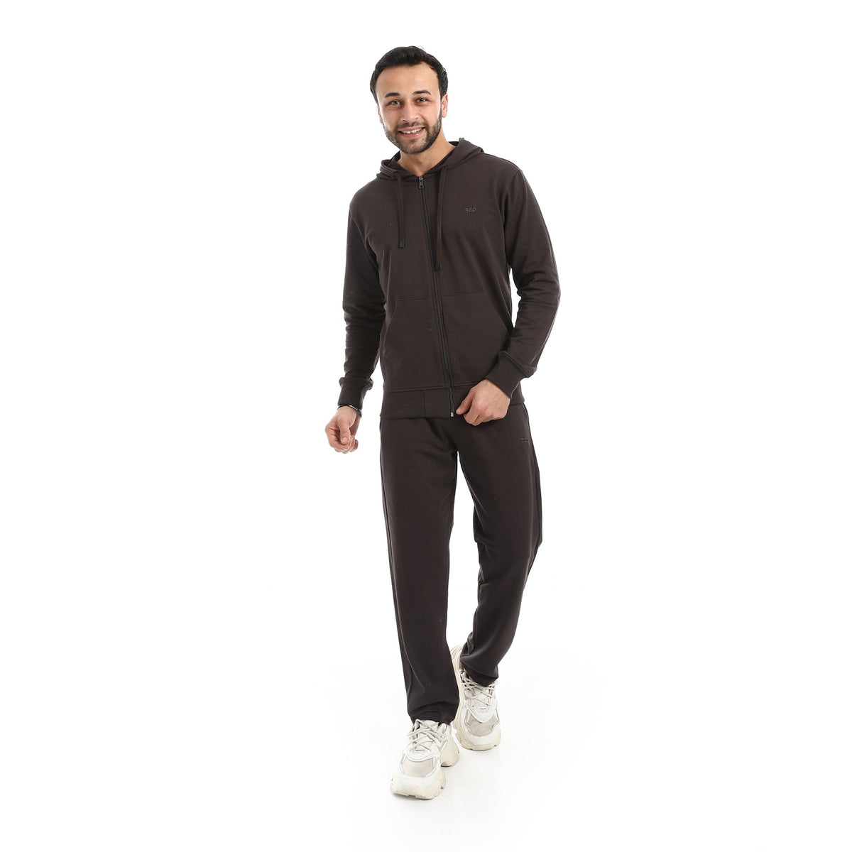 Men Premium Full-Zip Hoodie & Joggers Tracksuit Set - Red Cotton