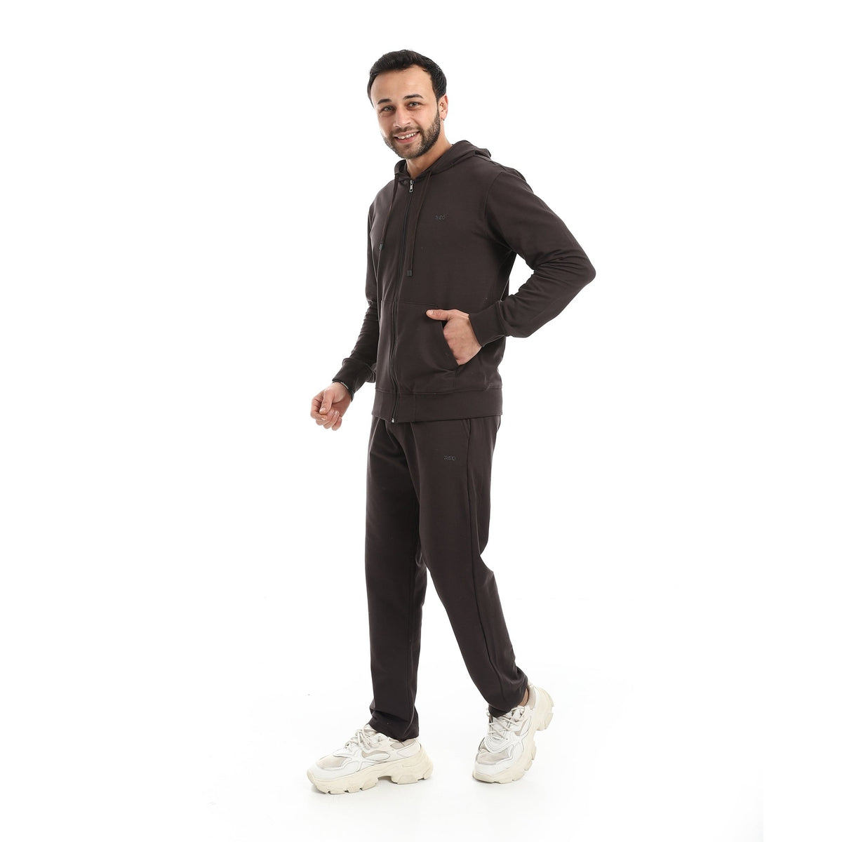 Men Premium Full-Zip Hoodie & Joggers Tracksuit Set - Red Cotton