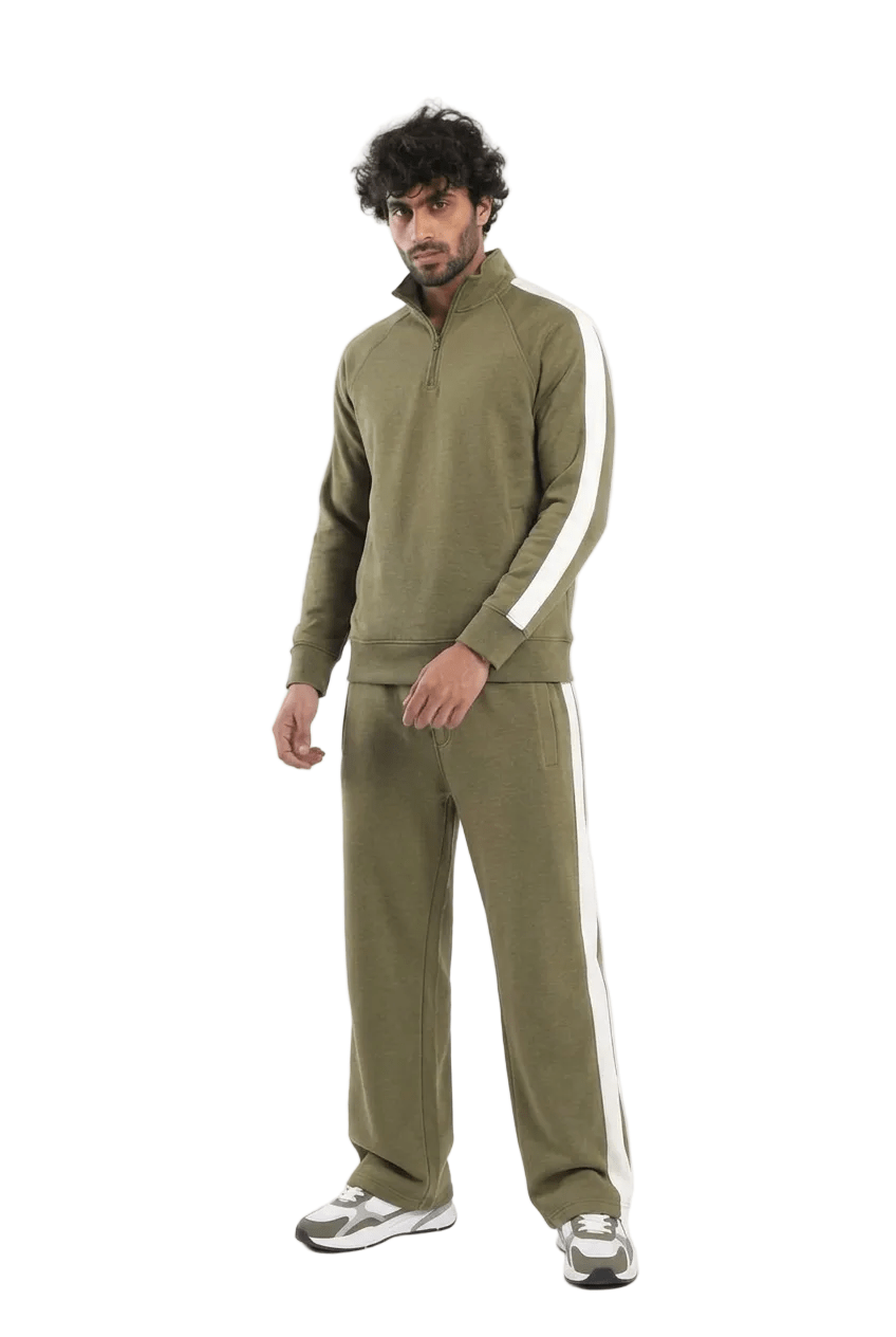 Men Quarter-Zip Tracksuit Set - Red Cotton