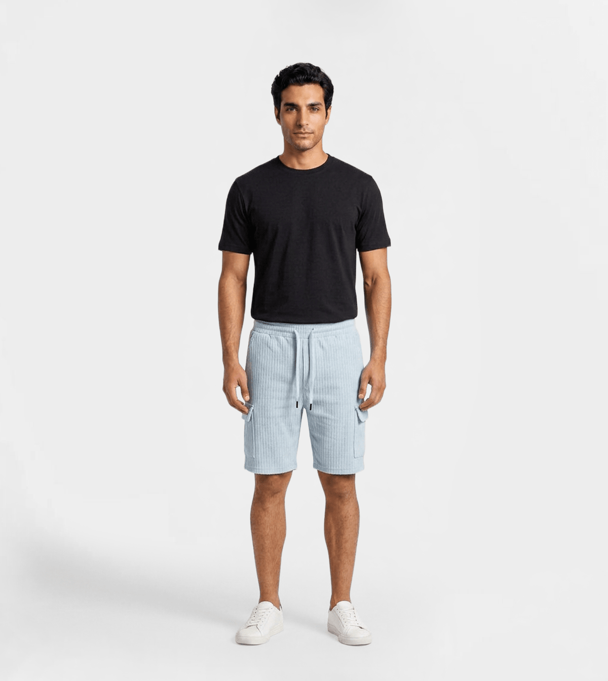 Men Ribbed Cargo Style Shorts - Red Cotton