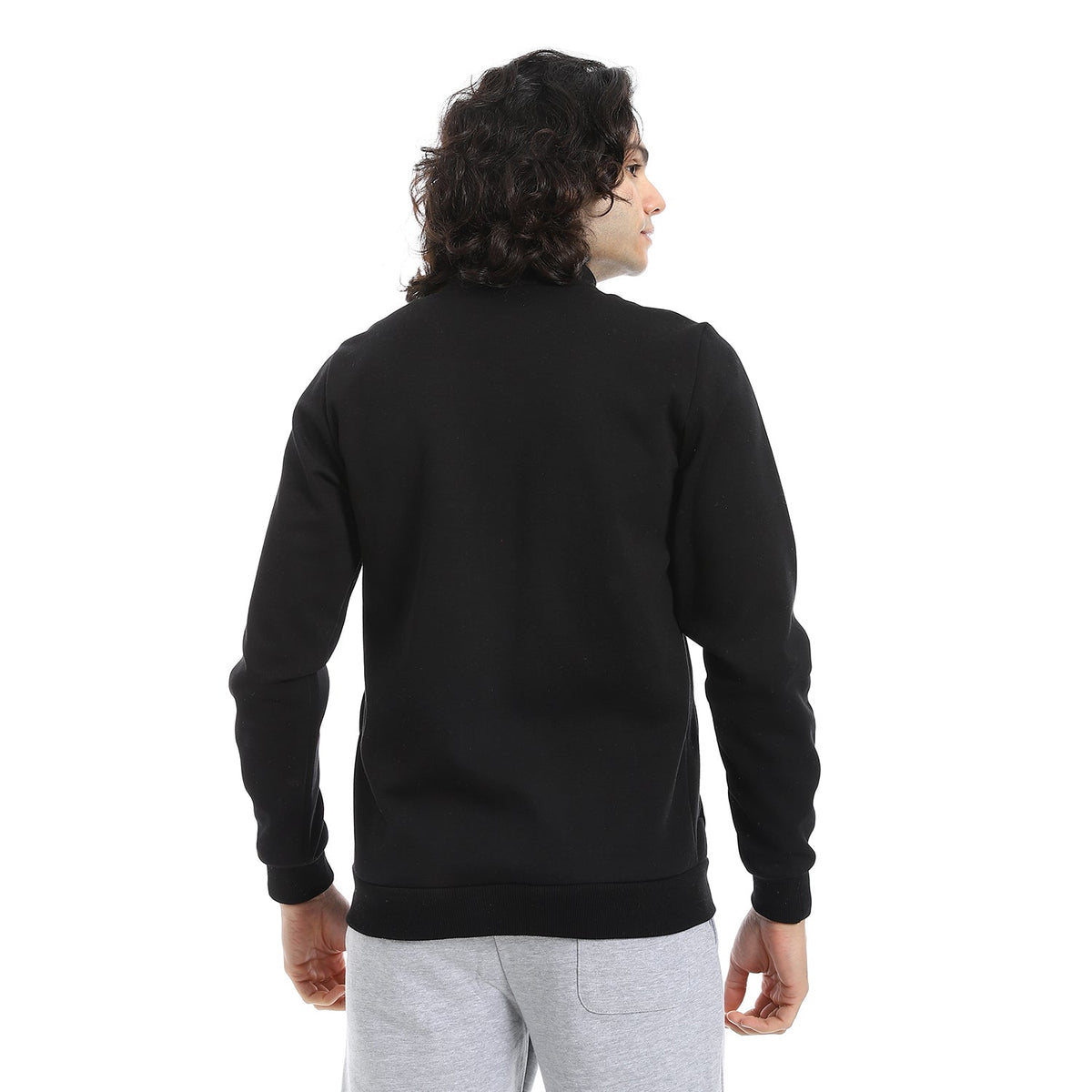 Men Sweatshirt - Mandarin Collar - Red Cotton